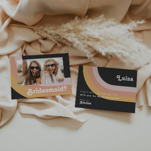 Retro Rainbow Dark Photo Bridesmaid proposal Kaart