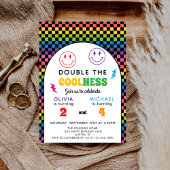 Retro Rainbow Double Celebration Joint Birthday Kaart