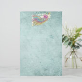 Retro Rainbow en Muzieknoten op een Shabby Texture Briefpapier (Staand voorkant)