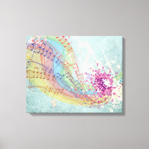 Retro Rainbow en Muzieknoten op een Shabby Texture Canvas Afdruk