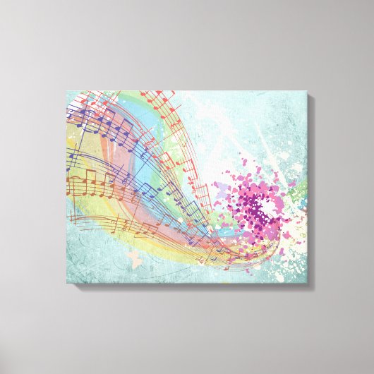 Retro Rainbow en Muzieknoten op een Shabby Texture Canvas Afdruk (Voorkant)