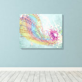 Retro Rainbow en Muzieknoten op een Shabby Texture Canvas Afdruk (Insitu (Houten vloer))