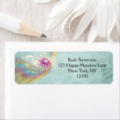 Retro Rainbow en Muzieknoten op een Shabby Texture Etiket (Insitu)