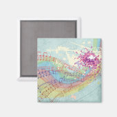 Retro Rainbow en Muzieknoten op een Shabby Texture Magneet (Voorkant / Achterkant)