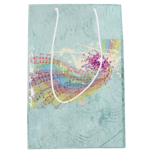 Retro Rainbow en Muzieknoten op een Shabby Texture Medium Cadeauzakje (Voorkant)