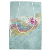 Retro Rainbow en Muzieknoten op een Shabby Texture Medium Cadeauzakje (Achterkant)