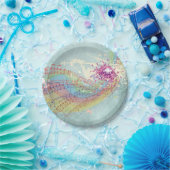 Retro Rainbow en Muzieknoten op een Shabby Texture Papieren Bordje (Feest)