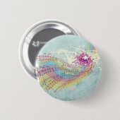 Retro Rainbow en Muzieknoten op een Shabby Texture Ronde Button 5,7 Cm (Voorkant /achterkant)