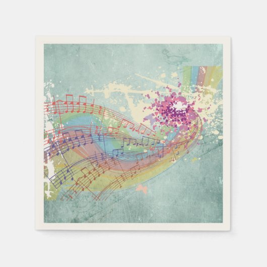 Retro Rainbow en Muzieknoten op een Shabby Texture Servetten (Voorkant)