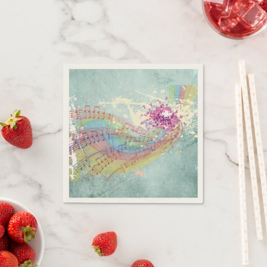 Retro Rainbow en Muzieknoten op een Shabby Texture Servetten (Insitu)
