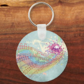 Retro Rainbow en Muzieknoten op een Shabby Texture Sleutelhanger (Voorkant)