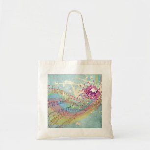 Retro Rainbow en Muzieknoten op een Shabby Texture Tote Bag