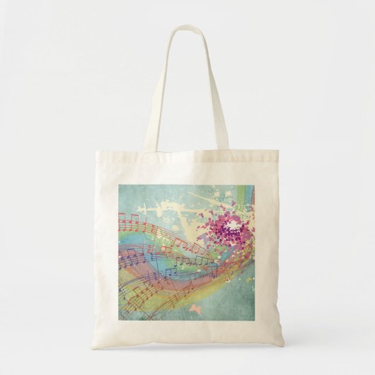 Retro Rainbow en Muzieknoten op een Shabby Texture Tote Bag (Voorkant)