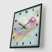 Retro Rainbow en Muzieknoten op een Shabby Texture Vierkante Klok (Hoek)