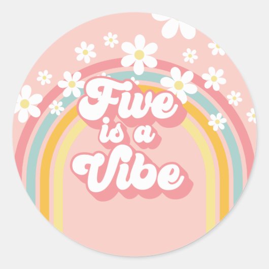 Retro Rainbow FIVE is a Vibe Groovy 5e verjaardag Ronde Sticker (Voorkant)