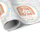 Retro Rainbow FIVE is a Vibe Groovy 5th Birthday Cadeaupapier (Rol Hoek)