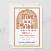 Retro Rainbow FIVE is a Vibe Groovy 5th Birthday Kaart (Voorkant)