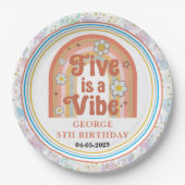 Retro Rainbow FIVE is a Vibe Groovy 5th Birthday Papieren Bordje (Voorkant)