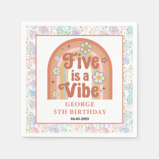 Retro Rainbow FIVE is a Vibe Groovy 5th Birthday Servet (Voorkant)