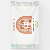 Retro Rainbow FIVE is a Vibe Groovy 5th Birthday Spandoek (Verticaal)