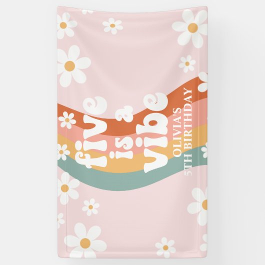 Retro Rainbow Five is een Vibe Daisy 5TH verjaarda Spandoek (Verticaal)