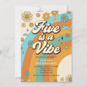 Retro Rainbow Five is een Vibe Groovy 5e verjaarda Kaart (Voorkant)