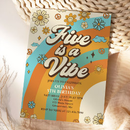 Retro Rainbow Five is een Vibe Groovy 5e verjaarda Kaart