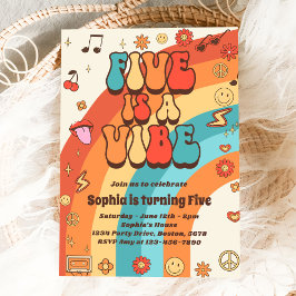 Retro Rainbow Five is een Vibe Groovy 5e verjaarda Kaart