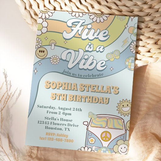 Retro Rainbow Five is een Vibe Groovy 5e verjaarda Kaart