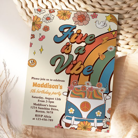 Retro Rainbow Five is een Vibe Groovy 5e verjaarda Kaart