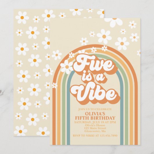 Retro Rainbow FIVE is een Vibe Groovy 5e verjaarda Kaart (Voorkant / Achterkant)