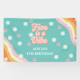 Retro Rainbow FIVE is een Vibe Groovy 5e verjaarda Spandoek