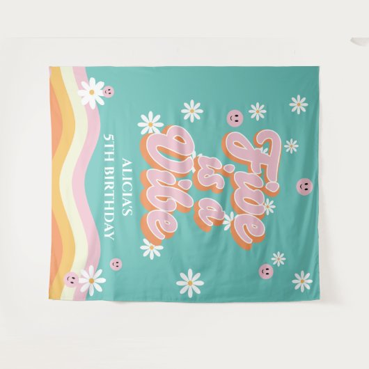 Retro Rainbow FIVE is een Vibe Groovy 5e verjaarda Wandkleed (Voorkant (horizontaal))