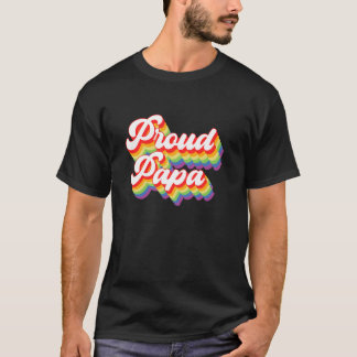 Retro Rainbow Flag Proud Papa LGBT Parent LGBTQ Pr T-shirt