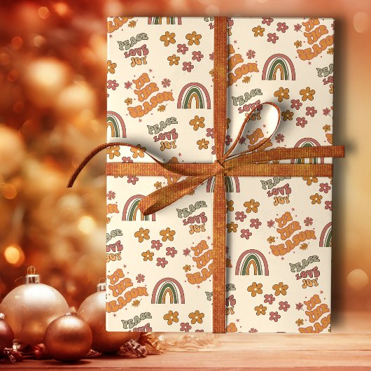 Retro Rainbow Flower Christmas Cadeaupapier