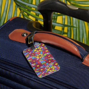 Retro Rainbow Flower Pattern Bagagelabel