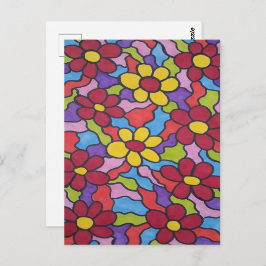Retro Rainbow Flower Pattern Briefkaart (Voorkant / Achterkant)