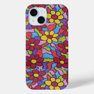 Retro Rainbow Flower Pattern iPhone 15 Case