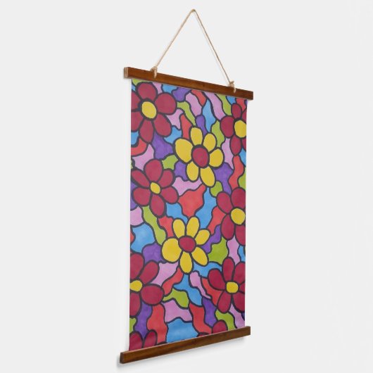 Retro Rainbow Flower Pattern Hangend Wandkleed (Gebogen)