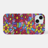 Retro Rainbow Flower Pattern iPhone 15 Case (Achterkant horizontaal)