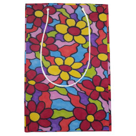 Retro Rainbow Flower Pattern Medium Cadeauzakje