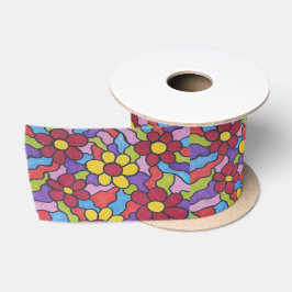 Retro Rainbow Flower Pattern Satijnen Lint