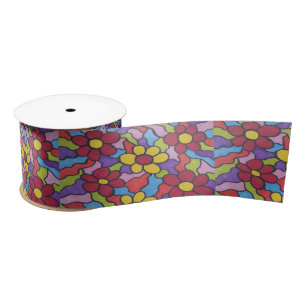 Retro Rainbow Flower Pattern  Satijnen Lint