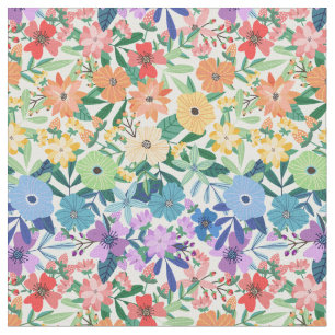 Retro Rainbow Flowers Floral Pattern Stof