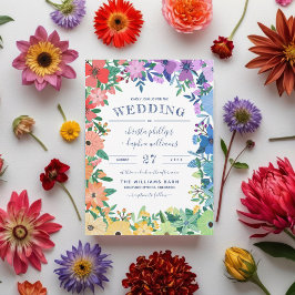 Retro Rainbow Flowers Gay Lesbian Wedding Kaart