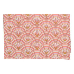 Retro Rainbow Flowers Pink & Coral Kussensloop