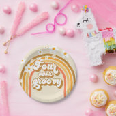Retro Rainbow four Ever Groovy 4e verjaardag Papieren Bordje (Feest)