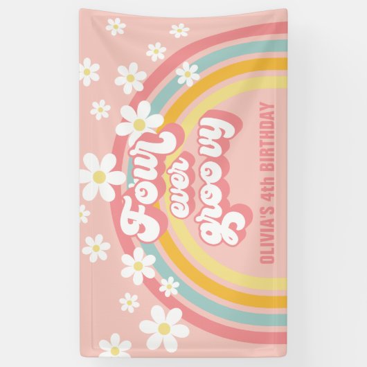 Retro Rainbow four Ever Groovy 4e verjaardag Spandoek (Verticaal)