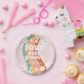 Retro Rainbow Four Ever Groovy Daisy Papieren Bordje (Feest)