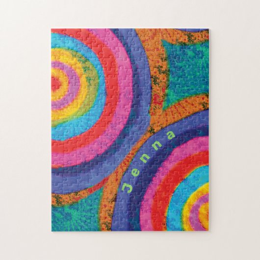 Retro Rainbow Fractal Monogram Naam Legpuzzel (Verticaal)